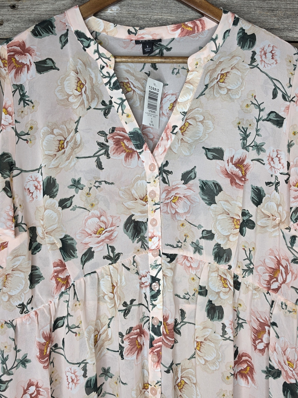 Torrid Pale Pink Floral Button-Front Babydoll Tunic